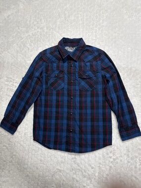 Helix Shirt Snap Front Plaid Boys Size S (8) Long Sleeve Western Ranch